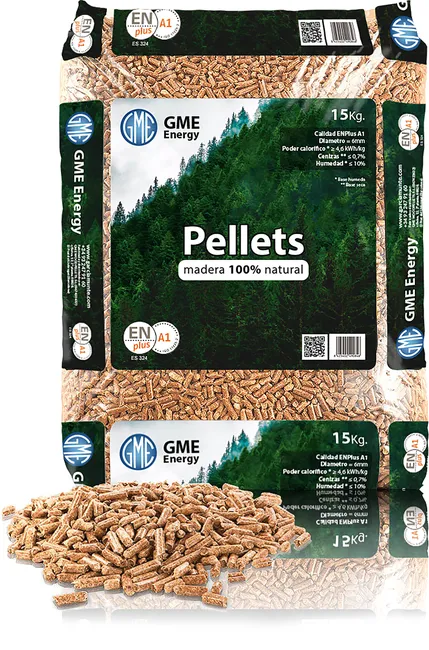 Palete de pellets 77 sacos x 15 kg de pellets de madeira